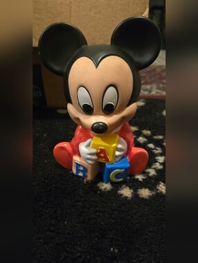 Vintage disney Mickey Mouse Red and Black Squeaky Rubber Toy with ABC Blocks